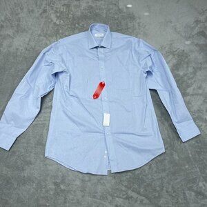 Calvin Klein Wrinkle-Free Blue Dress Shirt Regular Fit Size M a0927